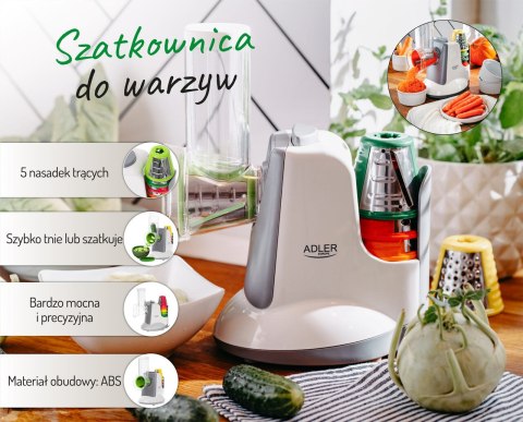 Szatkownica do warzyw Adler AD 4815 z 5 nasadkami Szatkownica do warzyw Adler AD 4815 z 5 nasadkami
