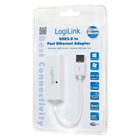 Adapter sieciowy Logilink | Fast Ethernet | USB 2.0 | Gwarancja 24 miesiące Adapter sieciowy Logilink | Fast Ethernet | USB 2.0 | Gwarancja 24 miesiące