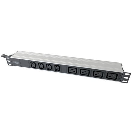 Aluminiowa jednostka PDU 1U, do montażu w szafie, 4x C13, 4x C19, 2x wtyczka 16A, 250VAC 50/60Hz otwarty koniec | DN-95423 Aluminiowa jednostka PDU 1U, do montażu w szafie, 4x C13, 4x C19, 2x wtyczka 16A, 250VAC 50/60Hz otwarty koniec | DN-95423