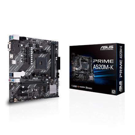 Asus | PRIME A520M-K | Processor family AMD | Processor socket AM4 | DDR4 | Memory slots 2 | Supported hard disk drive interface Asus | PRIME A520M-K | Processor family AMD | Processor socket AM4 | DDR4 | Memory slots 2 | Supported hard disk drive interface