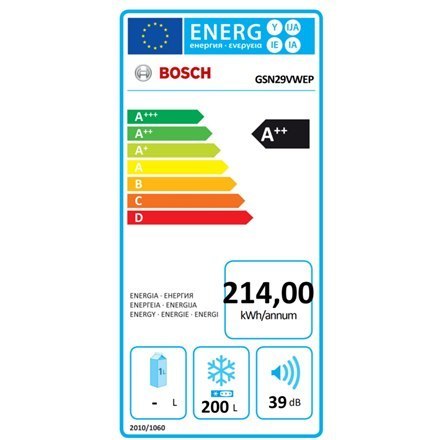 Bosch | GSN29VWEP | Freezer | Energy efficiency class E | Free standing | Upright | Height 161 cm | No Frost system | Total net Bosch | GSN29VWEP | Freezer | Energy efficiency class E | Free standing | Upright | Height 161 cm | No Frost system | Total net