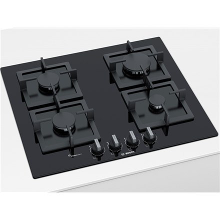 Bosch | PPP6A6B20 | Hob | Gas on glass | Number of burners/cooking zones 4 | Rotary knobs | Black Bosch | PPP6A6B20 | Hob | Gas on glass | Number of burners/cooking zones 4 | Rotary knobs | Black