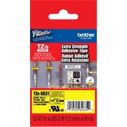 Brother | S631 | Laminated tape | Thermal | Black on yellow | Roll (1.2 cm x 8 m) Brother | S631 | Laminated tape | Thermal | Black on yellow | Roll (1.2 cm x 8 m)