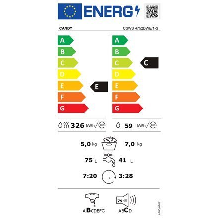 Candy | Pralka z suszarką | CSWS 4752DWE/1-S | Klasa efektywności energetycznej E | Załadunek od przodu | Pojemność prania 7 kg Candy | Pralka z suszarką | CSWS 4752DWE/1-S | Klasa efektywności energetycznej E | Załadunek od przodu | Pojemność prania 7 kg