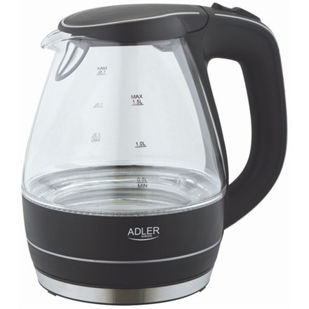 Czajnik Adler | Czajnik | AD 1224 | Standard | 2000 W | 1.5 L | Szkło | Obracana podstawa 360° | Czarny Czajnik Adler | Czajnik | AD 1224 | Standard | 2000 W | 1.5 L | Szkło | Obracana podstawa 360° | Czarny