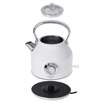 Czajnik z termometrem Adler AD 1346w | Elektryczny | 2200 W | 1.7 L | Ze stali nierdzewnej | Obrotowa podstawa 360° | Biały