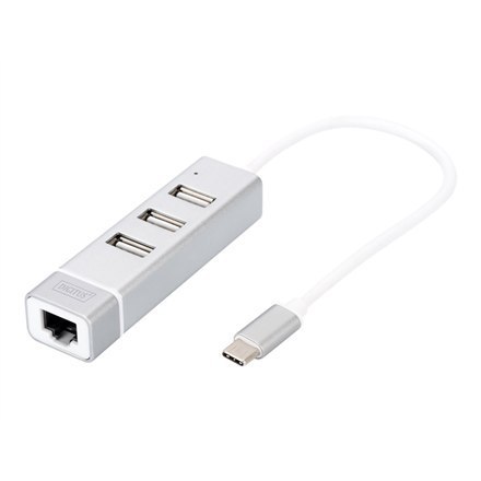 Digitus | USB Type-C 3-Port Hub + Fast Ethernet LAN Adapter | DA-70253 Digitus | USB Type-C 3-Port Hub + Fast Ethernet LAN Adapter | DA-70253