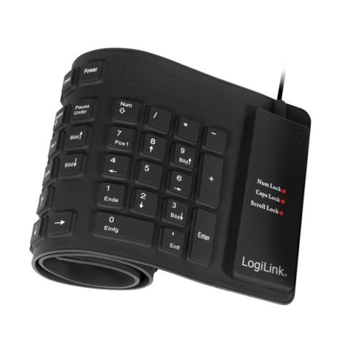 Logilink | Elastyczna wodoodporna klawiatura USB + PS/2 | ID0019A | Elastyczna klawiatura | Przewodowa | DE | Czarny Logilink | Elastyczna wodoodporna klawiatura USB + PS/2 | ID0019A | Elastyczna klawiatura | Przewodowa | DE | Czarny