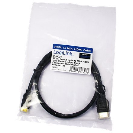 Logilink | High Speed with Ethernet | Male | 19 pin mini HDMI Type C | Male | 19 pin HDMI Type A | 1 m | Black Logilink | High Speed with Ethernet | Male | 19 pin mini HDMI Type C | Male | 19 pin HDMI Type A | 1 m | Black