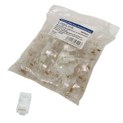 Logilink | MP0002 | CAT5e Modular PlugSuitable for 8P8C Round CablePlug unshieldedGold-plated contacts | Transparent Logilink | MP0002 | CAT5e Modular PlugSuitable for 8P8C Round CablePlug unshieldedGold-plated contacts | Transparent