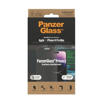 PanzerGlass | Screen protector - glass - with privacy filter | Apple iPhone 14 Pro Max | Black | Transparent