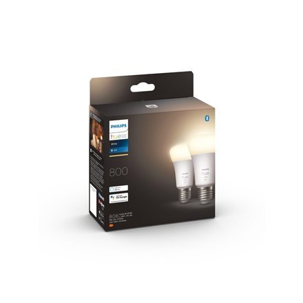 Philips Hue W 9W A60 E27 2pcs pack Philips Hue | Hue W 9W A60 E27, 2pcs pack | E27 | 9 W | Warm White 2700K | Bluetooth and Zigb Philips Hue W 9W A60 E27 2pcs pack Philips Hue | Hue W 9W A60 E27, 2pcs pack | E27 | 9 W | Warm White 2700K | Bluetooth and Zigb