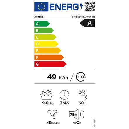 Pralka INDESIT BWE 91496X WSV EE 9kg 1400 obr/min Biały | Klasa energetyczna A | Ładowanie frontowe | Cyfrowy | Wymiary: 63 cm g Pralka INDESIT BWE 91496X WSV EE 9kg 1400 obr/min Biały | Klasa energetyczna A | Ładowanie frontowe | Cyfrowy | Wymiary: 63 cm g