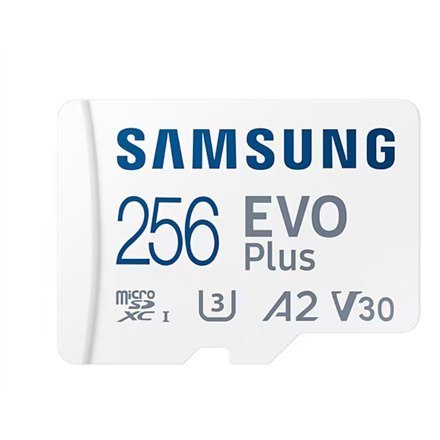 Samsung | Karta microSD | EVO Plus | 256 GB | Karta pamięci microSDXC | Pamięć flash klasy U3, V30, A2 Samsung | Karta microSD | EVO Plus | 256 GB | Karta pamięci microSDXC | Pamięć flash klasy U3, V30, A2
