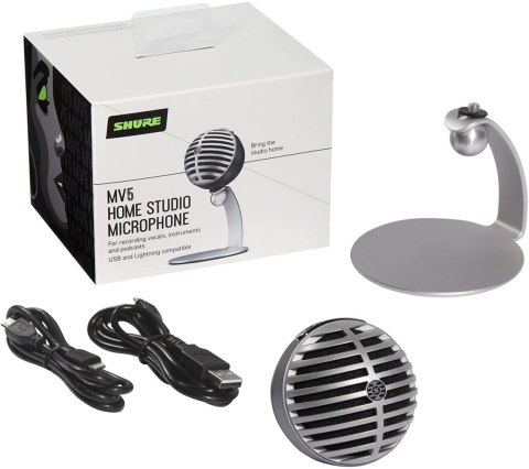 Shure MV5 Digital Condenser Microphone, Grey Shure | MV5-DIG | Digital Condenser Microphone | Grey | Lightning, USB | kg Shure MV5 Digital Condenser Microphone, Grey Shure | MV5-DIG | Digital Condenser Microphone | Grey | Lightning, USB | kg