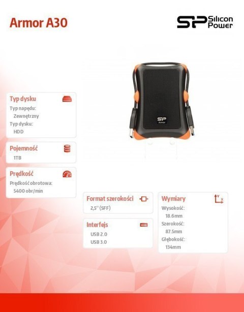 Silicon Power | Armor A30 1TB | 1000 GB | 2,5 " | USB 3.1 | Czarny Silicon Power | Armor A30 1TB | 1000 GB | 2,5 " | USB 3.1 | Czarny