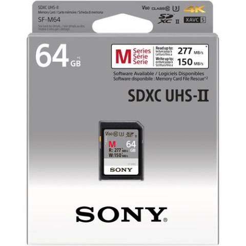 Sony | 64GB SF-M Series SDXC Class10 UHS-II U3 V60 Tough Memory Card | 64 GB | SDXC | Flash memory class 10 Sony | 64GB SF-M Series SDXC Class10 UHS-II U3 V60 Tough Memory Card | 64 GB | SDXC | Flash memory class 10