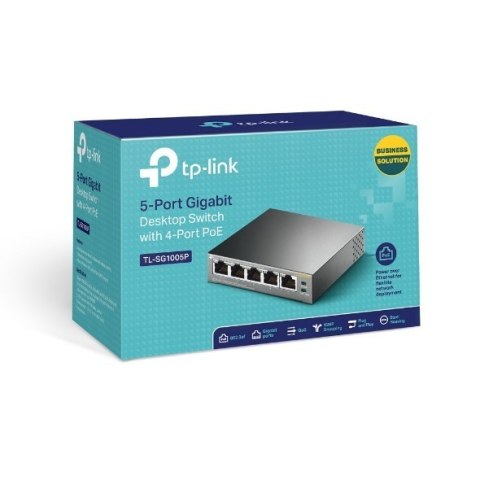 TP-LINK | Switch | TL-SG1005P | Niezarządzalny | Desktop | Porty 1 Gb/s (RJ-45) w liczbie 5 | Porty PoE w liczbie 4 | Typ zasila TP-LINK | Switch | TL-SG1005P | Niezarządzalny | Desktop | Porty 1 Gb/s (RJ-45) w liczbie 5 | Porty PoE w liczbie 4 | Typ zasila