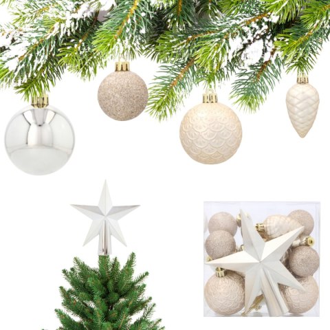 Komplet 19 Bombek Choinkowych Kamai Christmas Decoration® - Kolor Szampański z Gwiazdą na Czubek Komplet 19 Bombek Choinkowych Kamai Christmas Decoration® - Kolor Szampański z Gwiazdą na Czubek