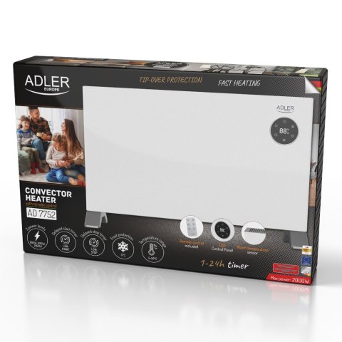 Adler Convection fan heater LCD with remote control | Convection Heater | 2000 W | Number of power levels 3 | White | IPX24 Adler Convection fan heater LCD with remote control | Convection Heater | 2000 W | Number of power levels 3 | White | IPX24