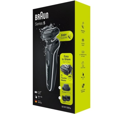 Braun | Golarka | 51-W1500s | Czas pracy (maks.) 50 min | Wet & Dry | Czarny/Biały Braun | Golarka | 51-W1500s | Czas pracy (maks.) 50 min | Wet & Dry | Czarny/Biały