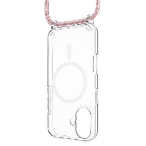 Fixed | MagPure Neck | Back Cover with Lanyard | Apple | iPhone 16 Plus | TPU | Clear, Pink Fixed | MagPure Neck | Back Cover with Lanyard | Apple | iPhone 16 Plus | TPU | Clear, Pink
