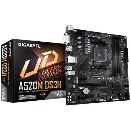 Gigabyte | A520M DS3H | Processor family AMD | Processor socket AM4 | DDR4 DIMM | Memory slots 4 | Number of SATA connectors 4 | Gigabyte | A520M DS3H | Processor family AMD | Processor socket AM4 | DDR4 DIMM | Memory slots 4 | Number of SATA connectors 4 |