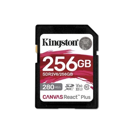 Kingston Canvas React Plus | 256 GB | SD | Klasa pamięci Flash 10 Kingston Canvas React Plus | 256 GB | SD | Klasa pamięci Flash 10