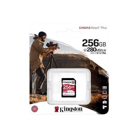 Kingston Canvas React Plus | 256 GB | SD | Klasa pamięci Flash 10 Kingston Canvas React Plus | 256 GB | SD | Klasa pamięci Flash 10