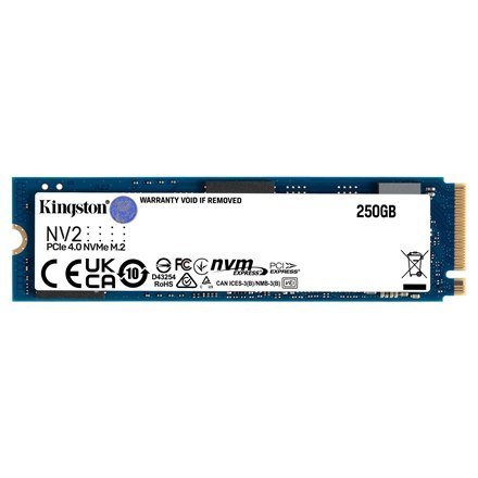 Kingston | SSD | NV2 | 250 GB | Format SSD M.2 2280 | Interfejs SSD PCIe 4.0 x4 NVMe | Prędkość odczytu 3000 MB/s | Prędkość zap Kingston | SSD | NV2 | 250 GB | Format SSD M.2 2280 | Interfejs SSD PCIe 4.0 x4 NVMe | Prędkość odczytu 3000 MB/s | Prędkość zap