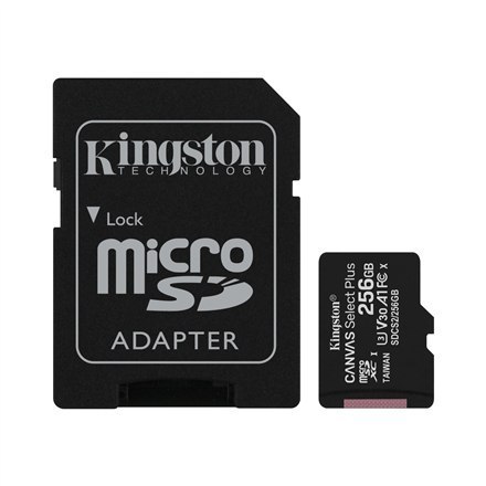 Kingston | Canvas Select Plus | UHS-I | 256 GB | MicroSDXC | Pamięć flash klasy 10 | Adapter SD Kingston | Canvas Select Plus | UHS-I | 256 GB | MicroSDXC | Pamięć flash klasy 10 | Adapter SD