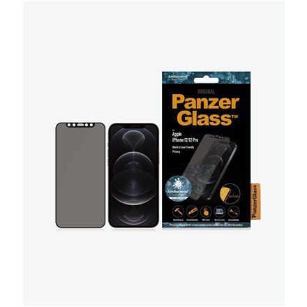 PanzerGlass | Ochraniacz ekranu - szkło - z filtrem prywatności | Apple iPhone 12, 12 Pro | Szkło hartowane | Czarny | Przezrocz PanzerGlass | Ochraniacz ekranu - szkło - z filtrem prywatności | Apple iPhone 12, 12 Pro | Szkło hartowane | Czarny | Przezrocz