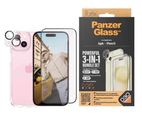 PanzerGlass | Panzerglass 3-w-1 Pack | iPhone | iPhone 15 | Clear | Kompatybilny z bezprzewodowym ładowaniem. Odporny na zarysow PanzerGlass | Panzerglass 3-w-1 Pack | iPhone | iPhone 15 | Clear | Kompatybilny z bezprzewodowym ładowaniem. Odporny na zarysow