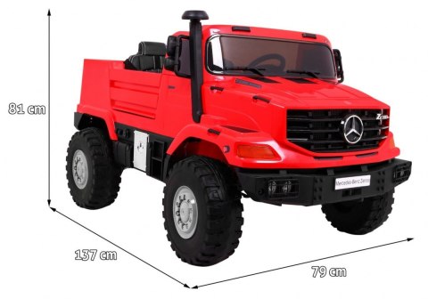 Auto na akumulator Mercedes-Benz Zetros dla dzieci Czerwony + 2-osobowy + Bagażnik + Pilot Auto na akumulator Mercedes-Benz Zetros dla dzieci Czerwony + 2-osobowy + Bagażnik + Pilot
