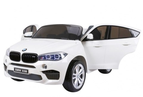 BMW X6M XXL dla 2 dzieci Biały + Pilot + Ekoskóra + Pasy + Wolny Start + MP3 USB + LED BMW X6M XXL dla 2 dzieci Biały + Pilot + Ekoskóra + Pasy + Wolny Start + MP3 USB + LED