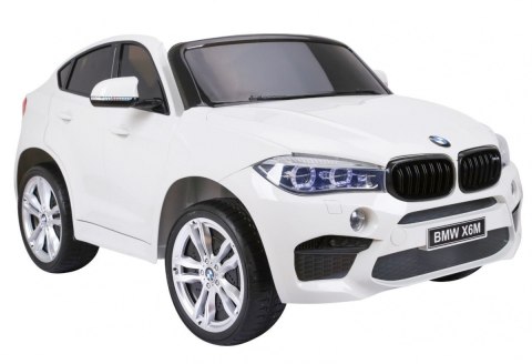 BMW X6M XXL dla 2 dzieci Biały + Pilot + Ekoskóra + Pasy + Wolny Start + MP3 USB + LED BMW X6M XXL dla 2 dzieci Biały + Pilot + Ekoskóra + Pasy + Wolny Start + MP3 USB + LED