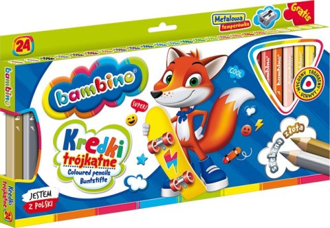 Kredki BAMBINO trójkątne w oprawie drewnianej 24 kolory + temperówka ZWIERZAKI UCZNIAKI Kredki BAMBINO trójkątne w oprawie drewnianej 24 kolory + temperówka ZWIERZAKI UCZNIAKI