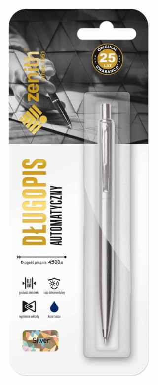 Długopis automatyczny metalowy 0,8 mm ZENITH SILVER - 1 szt. blister