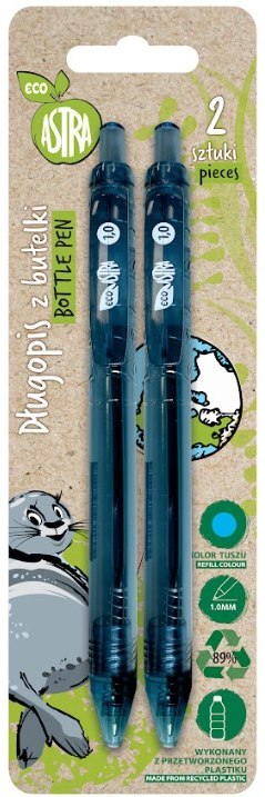 Długopis automatyczny z butelki 1,0 mm ECO ASTRA - 2 szt. blister