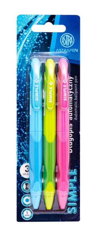 Długopis automatyczny z gumowym uchwytem 1,0mm ASTRAPEN Simple - 3 szt.