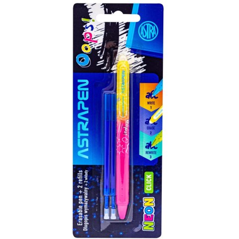 Długopis wymazywalny CLICK 0,5 mm ASTRAPEN Oops! NEON + 2wkłady wymazywalne Długopis wymazywalny CLICK 0,5 mm ASTRAPEN Oops! NEON + 2wkłady wymazywalne