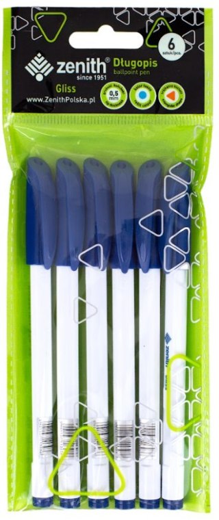 Długopis ze skuwką 0,5 mm ZENITH GLISS niebieski - 6 szt. opp bag