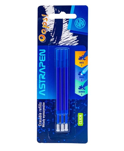 Wkłady wymazywalne CLICK niebieskie 0,5 mm ASTRAPEN OOPS! - 3szt blister Wkłady wymazywalne CLICK niebieskie 0,5 mm ASTRAPEN OOPS! - 3szt blister