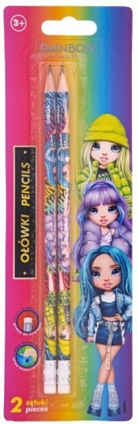 Ołówki grafitowe trójkątne HB z gumką RAINBOW HIGH - 2 szt. blister