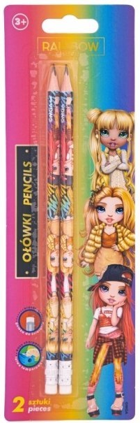 Ołówki grafitowe trójkątne HB z gumką RAINBOW HIGH - 2 szt. blister
