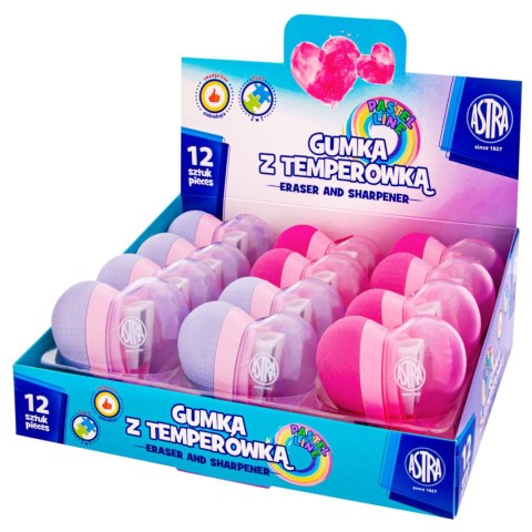 Gumka z temperówką w kształcie serca 2w1 ASTRA PASTEL LINE -1 szt. Gumka z temperówką w kształcie serca 2w1 ASTRA PASTEL LINE -1 szt.