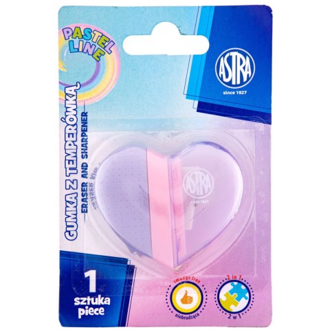 Gumka z temperówką w kształcie serca transformer 2w1 ASTRA PASTEL LINE-1szt Gumka z temperówką w kształcie serca transformer 2w1 ASTRA PASTEL LINE-1szt