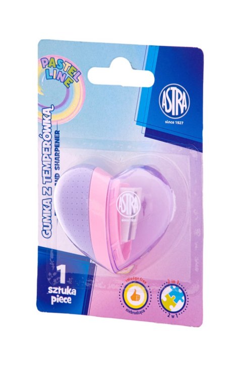 Gumka z temperówką w kształcie serca transformer 2w1 ASTRA PASTEL LINE-1szt Gumka z temperówką w kształcie serca transformer 2w1 ASTRA PASTEL LINE-1szt
