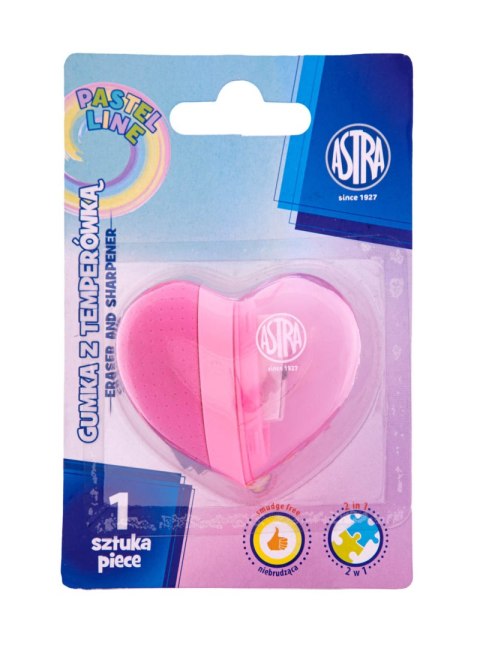 Gumka z temperówką w kształcie serca transformer 2w1 ASTRA PASTEL LINE-1szt Gumka z temperówką w kształcie serca transformer 2w1 ASTRA PASTEL LINE-1szt
