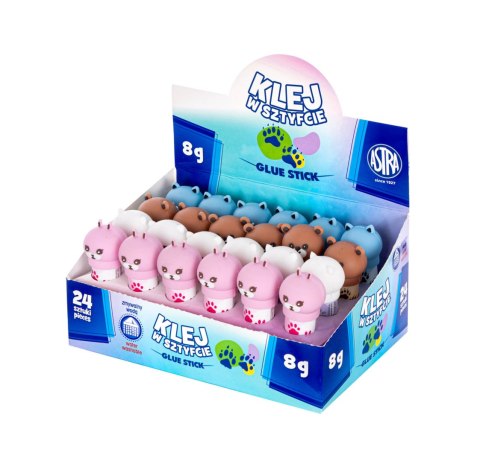 Klej w sztyfcie z nakładkami 3D zwierzątka PVA ASTRA Pastel Line 8g 1 szt Klej w sztyfcie z nakładkami 3D zwierzątka PVA ASTRA Pastel Line 8g 1 szt